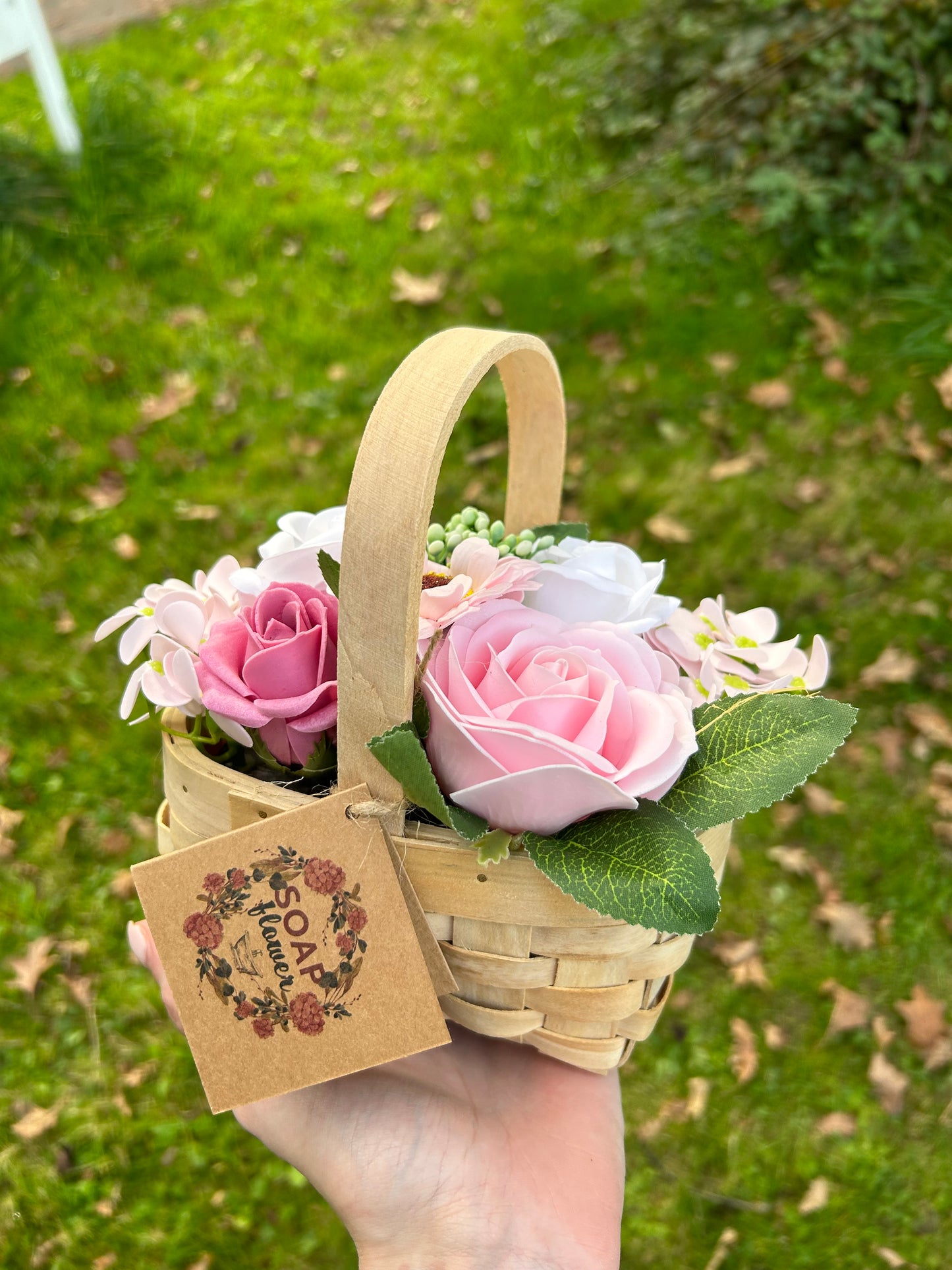 Bouquet Panier en Osier medium - Rose